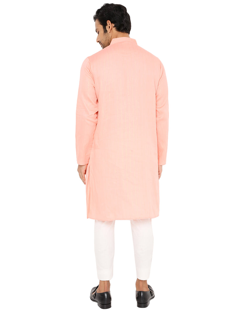 PEACH PINK COTTON ZARI KURTA WITH YOKE AND LUPI BUTTONS