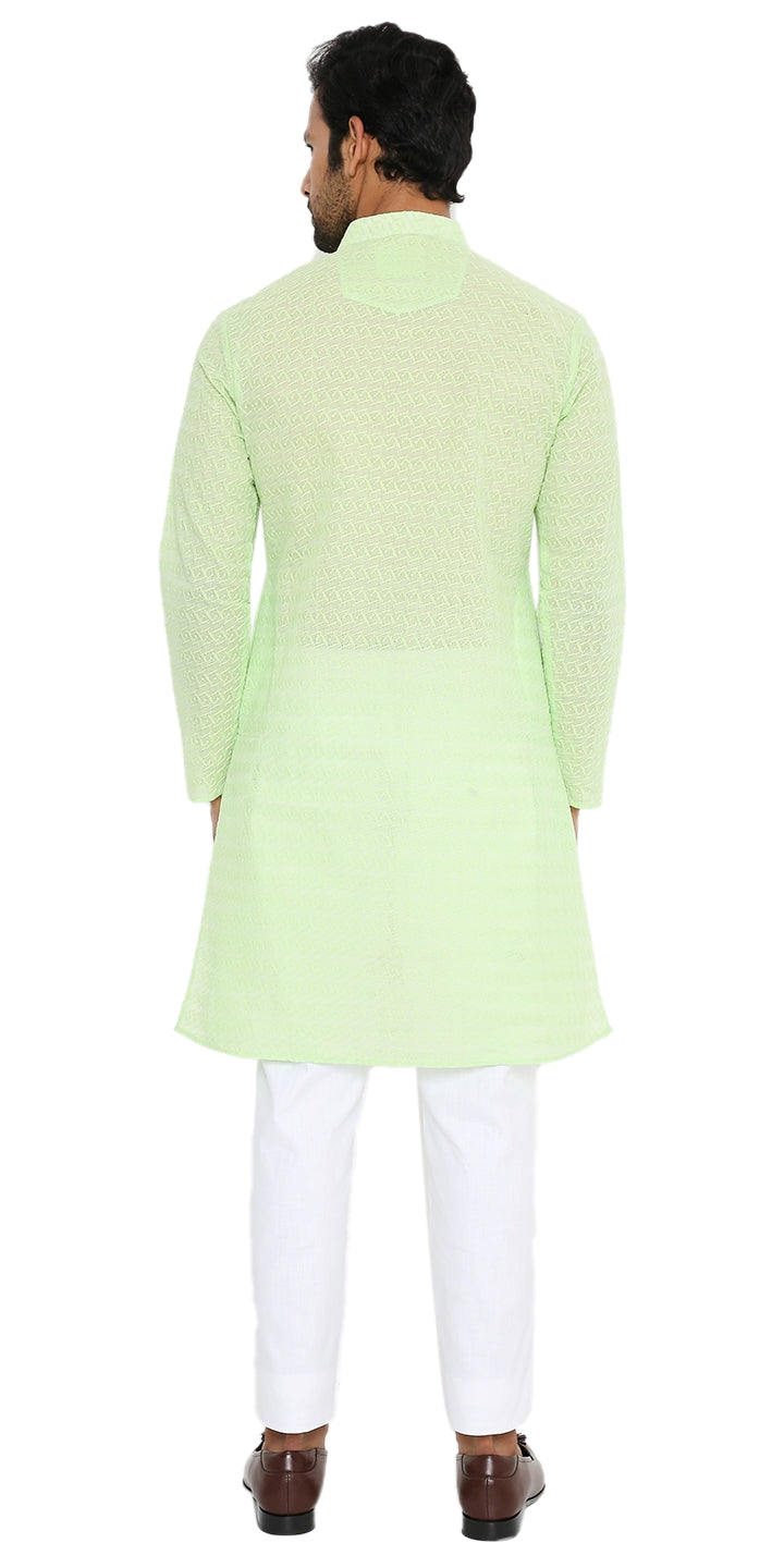LIGHT NEON GREEN KURTA WITH BOX LEAF EMBRIODERY