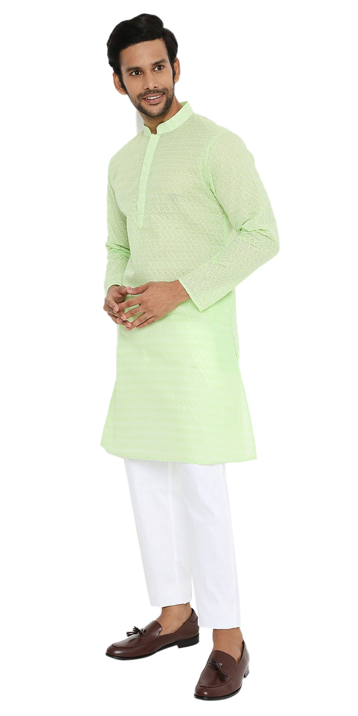 LIGHT NEON GREEN KURTA WITH BOX LEAF EMBRIODERY