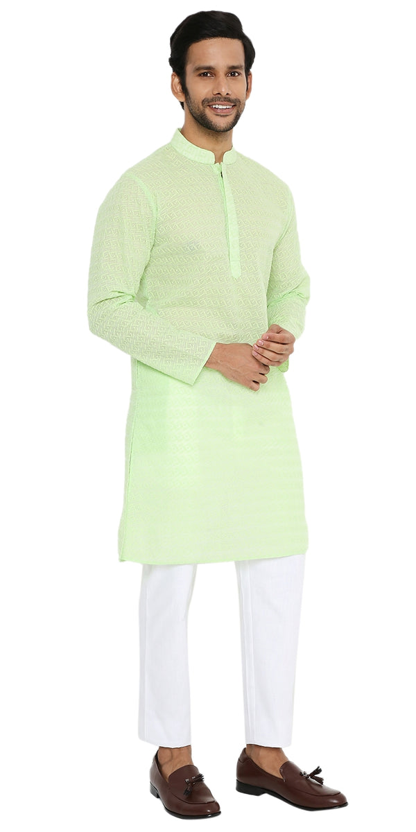 LIGHT NEON GREEN KURTA WITH BOX LEAF EMBRIODERY