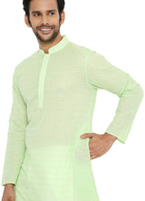 LIGHT NEON GREEN KURTA WITH BOX LEAF EMBRIODERY