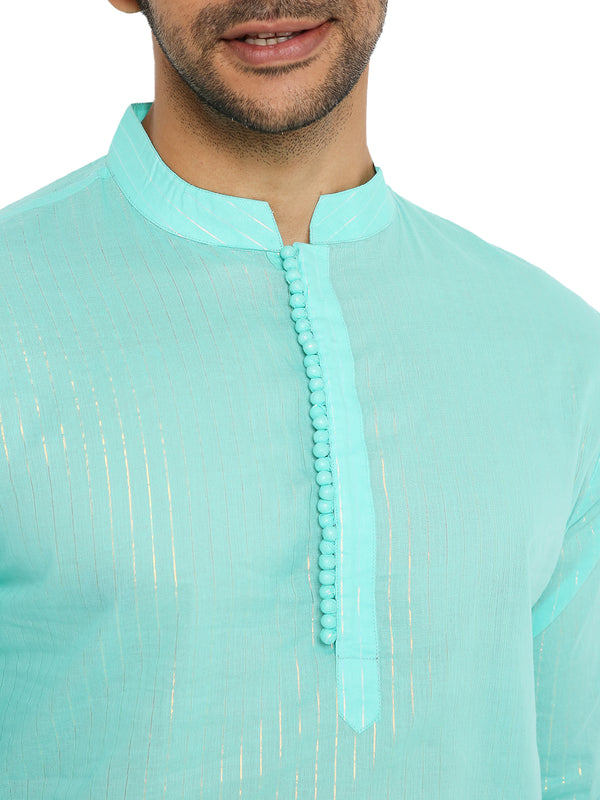 MINT GREEN COTTON ZARI KURTA WITH POTLI BUTTONS