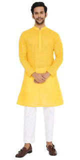 HALDI YELLOW KURTA WITH BOX LEAF EMBRIODERY DESIGN
