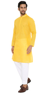 HALDI YELLOW KURTA WITH BOX LEAF EMBRIODERY DESIGN