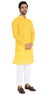 HALDI YELLOW KURTA WITH BOX LEAF EMBRIODERY DESIGN