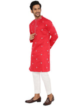 OXBLOOD PINK SATIN EMBRIODERED KURTA WITH NECK DETAILING