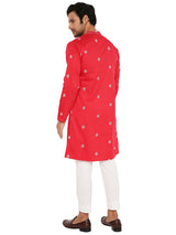 OXBLOOD PINK SATIN EMBRIODERED KURTA WITH NECK DETAILING