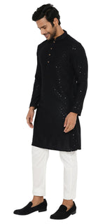 Be Desi Men's black chikan kurta