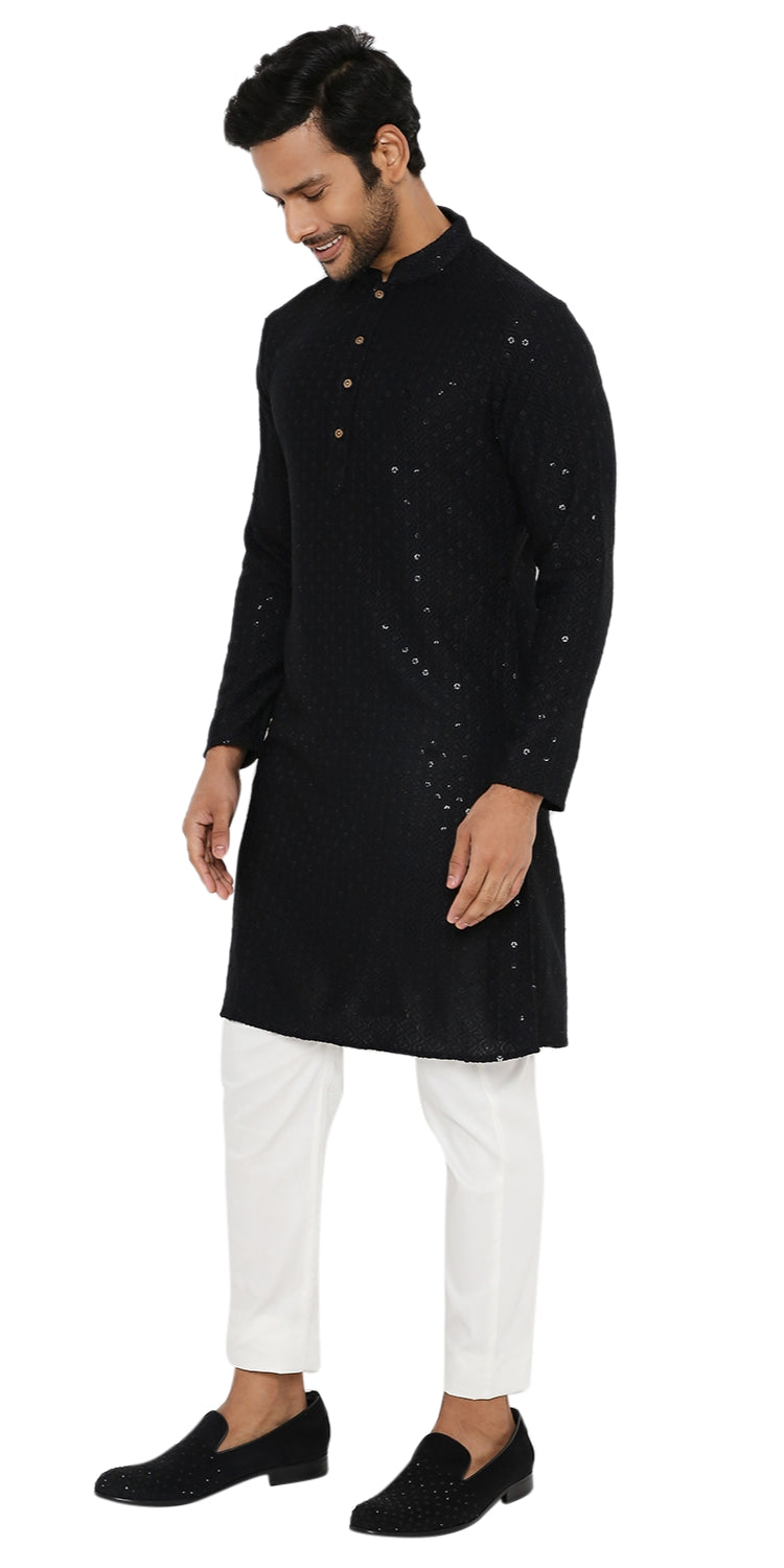 Be Desi Men's black chikan kurta