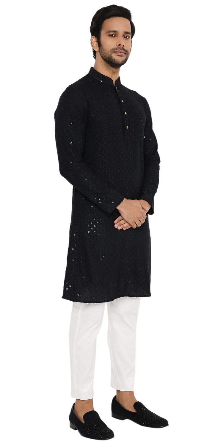Be Desi Men's Black embroidered kurta 