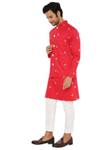 OXBLOOD RED SATIN EMBRIODERED KURTA BANDI SET