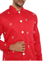 OXBLOOD RED SATIN EMBRIODERED KURTA BANDI SET