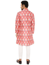 BE DESI RED PATAN PATOLA PRINTED SILK REGULAR FIT LONG KURTA PYJAMA SET