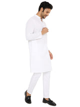 MEN WHITE CHIKANKARI KURTA  PYJAMA SET WITH CHEVRON THREAD EMBROIDERY