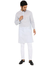 LIGHT GREY COTTON ZARI KURTA WITH POTLI BUTTONS