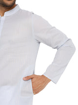 LIGHT GREY COTTON ZARI KURTA WITH POTLI BUTTONS
