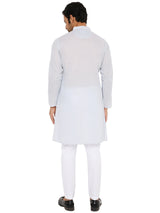 LIGHT GREY COTTON ZARI KURTA WITH POTLI BUTTONS