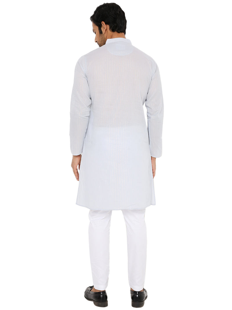 LIGHT GREY COTTON ZARI KURTA WITH POTLI BUTTONS