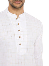 WHITE BEIGE ABSTRACT LINES KURTA WITH YOKE AND LUPI DESIGN