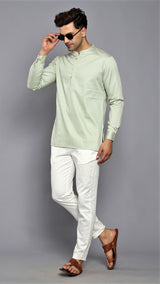 RUSTY GREEN SATIN COTTON SHORT KURTA WITH CUFF