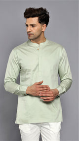 RUSTY GREEN SATIN COTTON SHORT KURTA WITH CUFF