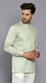 RUSTY GREEN SATIN COTTON SHORT KURTA WITH CUFF