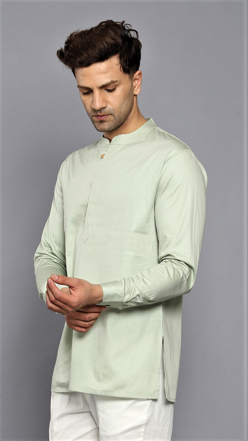 RUSTY GREEN SATIN COTTON SHORT KURTA WITH CUFF