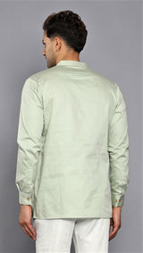 RUSTY GREEN SATIN COTTON SHORT KURTA WITH CUFF