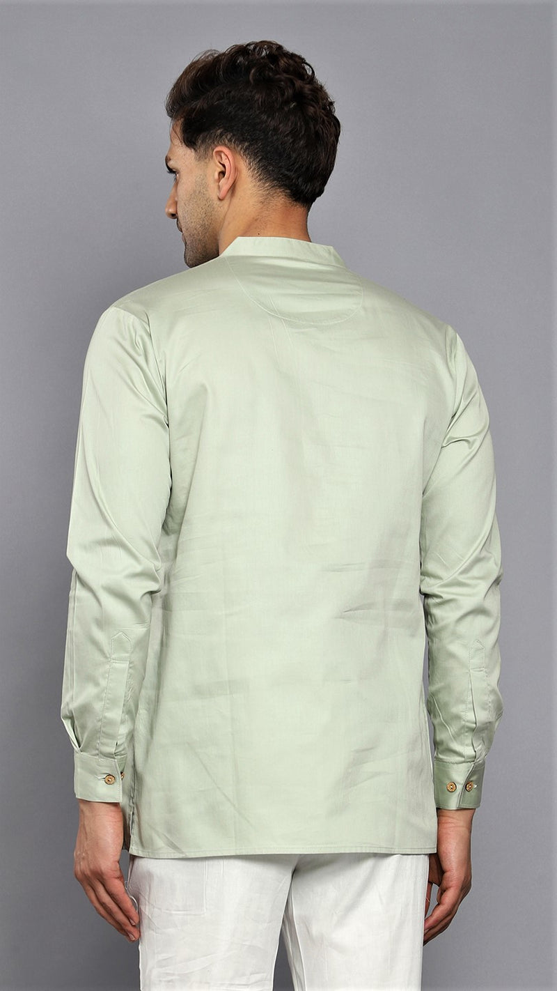 RUSTY GREEN SATIN COTTON SHORT KURTA WITH CUFF