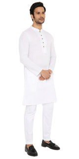 WHITE KHADI KURTA WITH YOKE AND LUPI DESIGN
