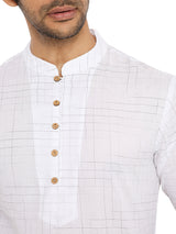 WHITE KHADI KURTA WITH YOKE AND LUPI DESIGN