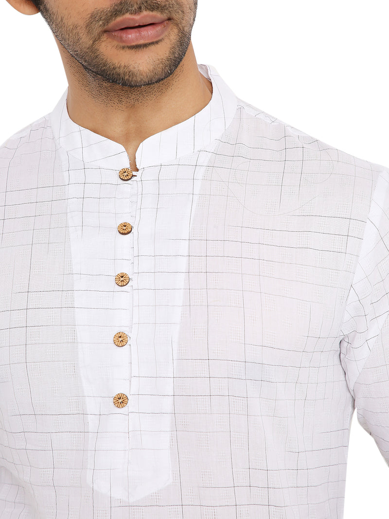 WHITE KHADI KURTA WITH YOKE AND LUPI DESIGN