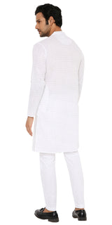 WHITE KHADI KURTA WITH YOKE AND LUPI DESIGN
