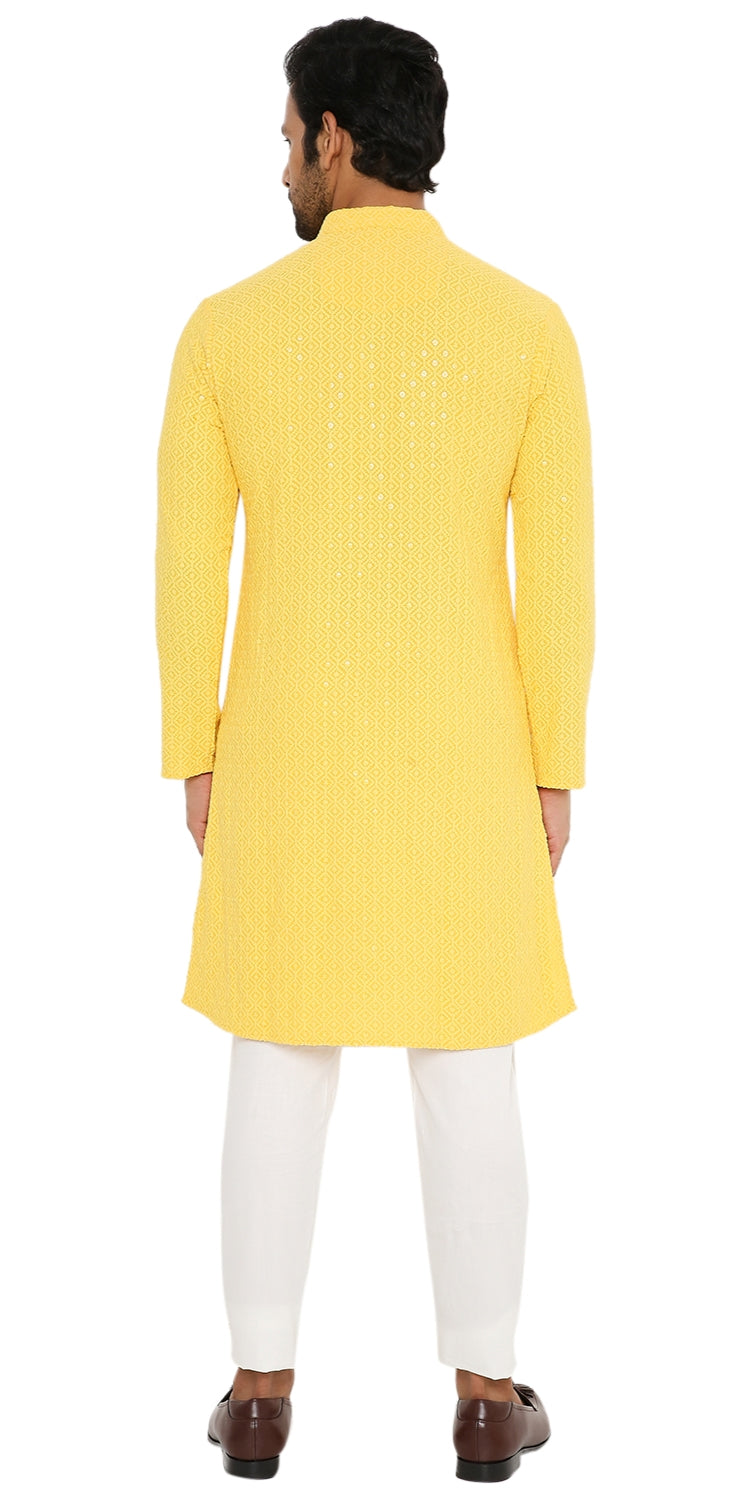 SUNLIGHT YELLOW SEQUINS & THREAD EMBRIODERED KURTA PYJAMA SET