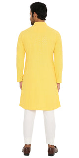 SUNLIGHT YELLOW SEQUINS & THREAD EMBRIODERED KURTA PYJAMA SET