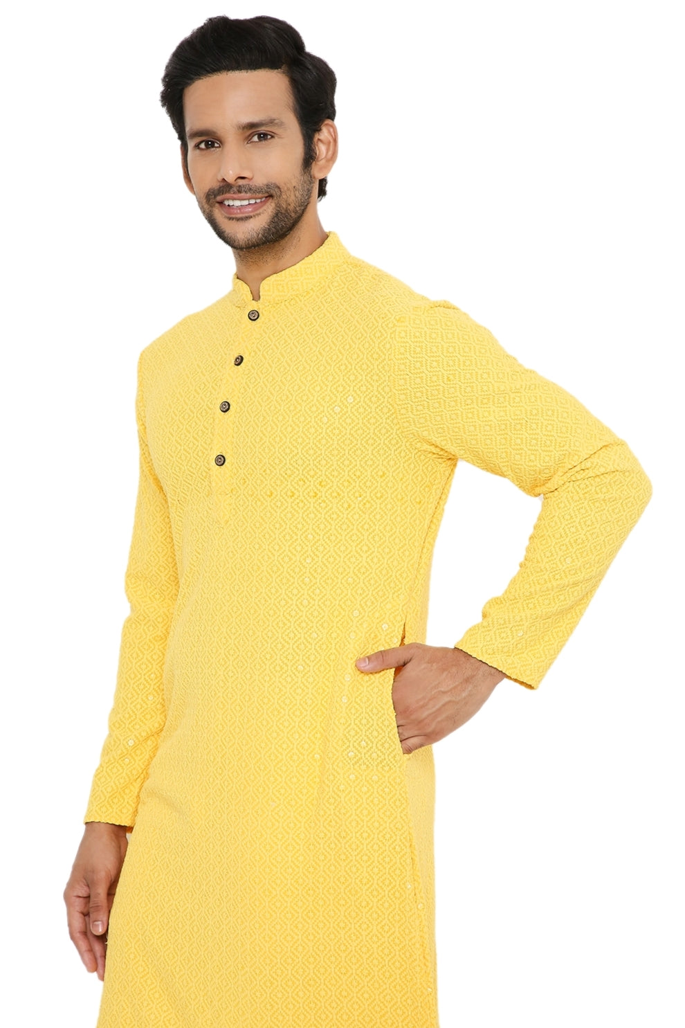 SUNLIGHT YELLOW SEQUINS & THREAD EMBRIODERED KURTA PYJAMA SET