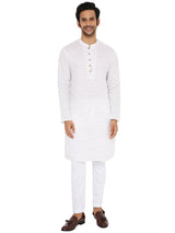 WHITE BROWN CHECKERED KURTA WITH FRONT YOKE AND LUPI BUTTON