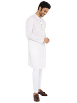 WHITE BROWN CHECKERED KURTA WITH FRONT YOKE AND LUPI BUTTON