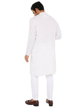 WHITE BROWN CHECKERED KURTA WITH FRONT YOKE AND LUPI BUTTON