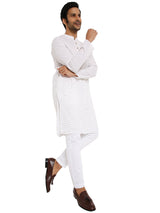 WHITE BROWN CHECKERED KURTA WITH FRONT YOKE AND LUPI BUTTON