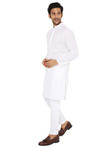 WHITE CHIKANKARI KURTA  PYJAMA SET WITH CIRCULAR LEAF THREAD EMBRIODERY