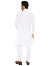 WHITE CHIKANKARI KURTA  PYJAMA SET WITH CIRCULAR LEAF THREAD EMBRIODERY