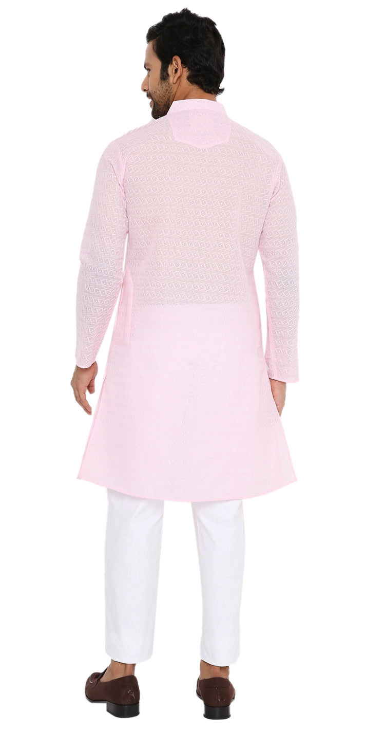 LIGHT PINK KURTA WITH BOX LEAF EMBRIODERY DESIGN
