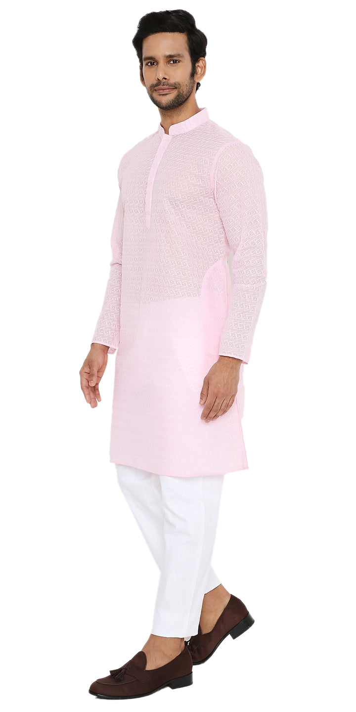 LIGHT PINK KURTA WITH BOX LEAF EMBRIODERY DESIGN