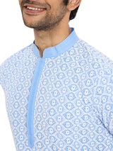 SANTORINI BLUE CONTRAST EMBRIODERY KURTA WITH COLLAR DETAIL