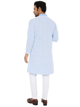 SANTORINI BLUE CONTRAST EMBRIODERY KURTA WITH COLLAR DETAIL