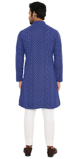 ROYAL BLUE GEORGETTE PAISLEY DESIGN CHIKANKAR KURTA WITH LINING