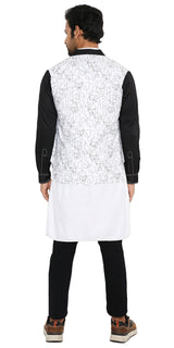 WHITE LONG ZIPPER WHITE KURTA WITH 3 POCKET SHACKET SET