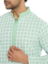 Be Desi trending embroidered kurta in pista green color for men