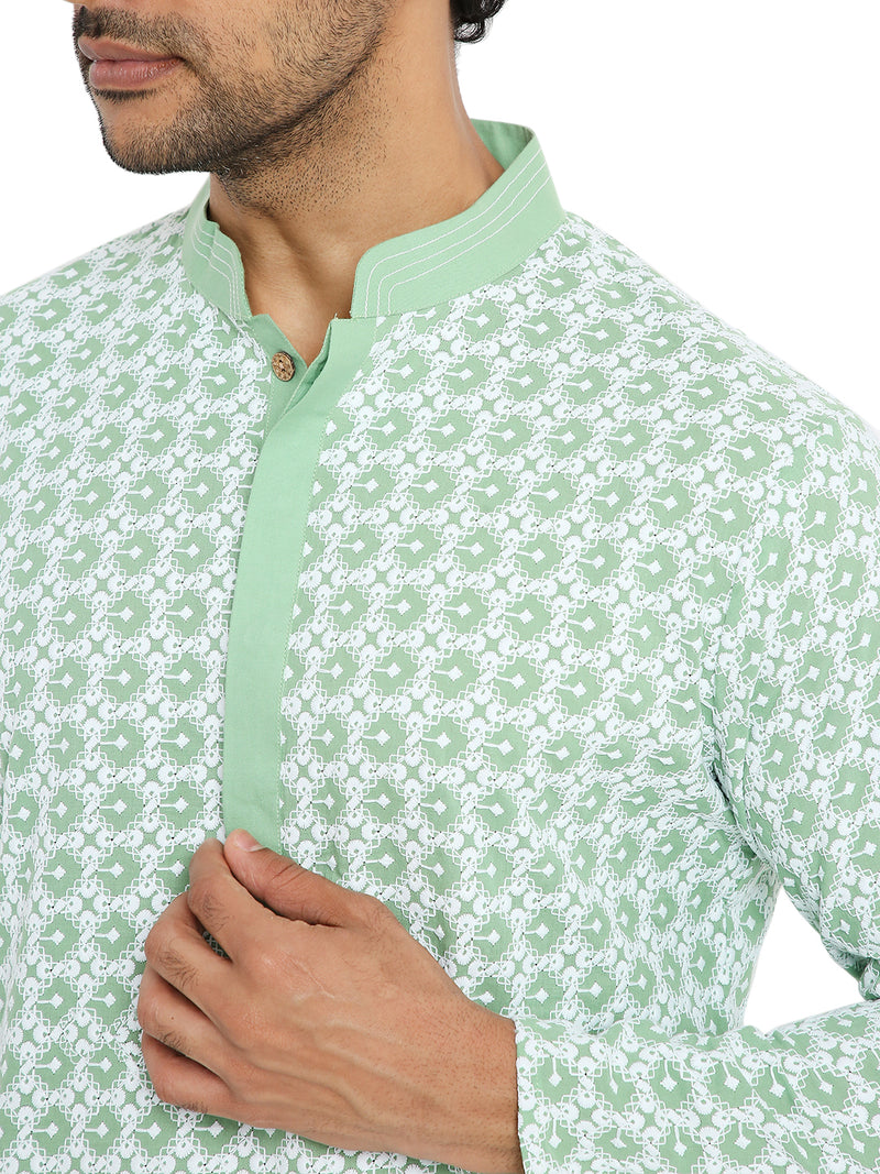 Be Desi trending embroidered kurta in pista green color for men